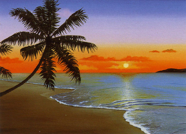 ציור שמן שקיעה יפה בים רגוע 